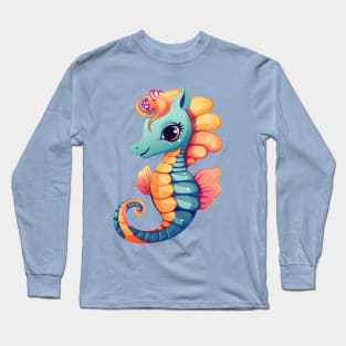 cute seahorse cartoon Long Sleeve T-Shirt